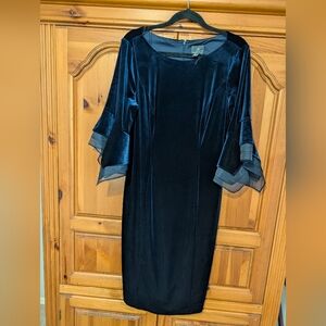 Adrianna Papell Navy Velvet Dress with Sheer Bell Sleeves